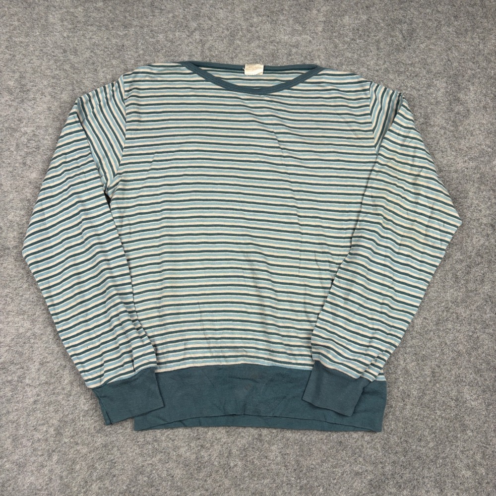 Sears Shirt Mens Medium Vintage 70s Striped Long Sleeve Blue Teal 5951